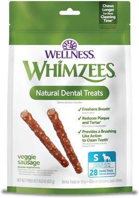 by Wellness Veggie Sausage Dental Chews Natural Grain-Free Dental Dog Treats, Small, 28 count