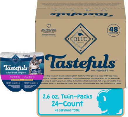Tastefuls Spoonless Singles Beef Entrée Pate Adult Cat Food, 2.6-oz cup, case of 24