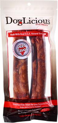 DogLicious 8" Beef Flavor Rolls Rawhide Dog Treats, 2 count