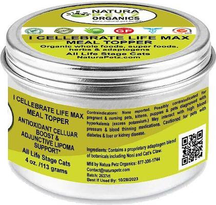 I CELLEBRATE LIFE MAX MEAL TOPPER- Antioxidant Cellular Boost + Adjunctive Lipoma Support* Cat Supplement, 4-oz jar