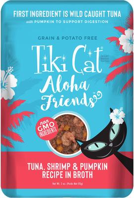 Aloha Friends Tuna, Shrimp & Pumpkin Recipe in Broth Grain-Free Wet Cat Food, 3-oz pouch, case of 12