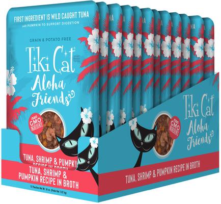 Aloha Friends Tuna, Shrimp & Pumpkin Recipe in Broth Grain-Free Wet Cat Food, 3-oz pouch, case of 12