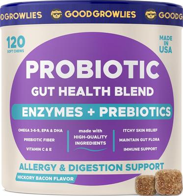 Probiotic Gut Health Blend Hickory Bacon Flavored Soft Chew Supplement for Dogs, 120 count