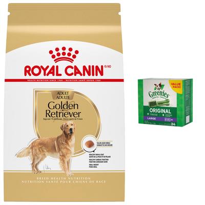 Paquete: Alimento seco para perros Royal Canin Golden Retriever Adult + premios dentales grandes Greenies