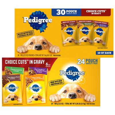 Bundle: Pedigree Choice Cuts in Gravy Variety Pack Filet Mignon, Grilled Chicken, Chicken Casserole & Beef Noodle + Variety Pack Adult Wet Dog Food Pouches