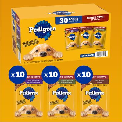 Bundle: Pedigree Choice Cuts in Gravy Variety Pack Filet Mignon, Grilled Chicken, Chicken Casserole & Beef Noodle + Variety Pack Adult Wet Dog Food Pouches