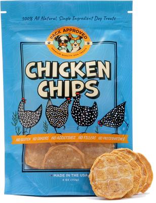 Galletas deshidratadas de pollo con chips para perros, bolsa de 4 oz
