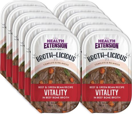 Broth-Licious Vitality Grain-Free Beef & Green Bean in Beef Bone Broth Wet Dog Food, 3.5-oz tray, case of 12