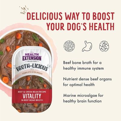 Broth-Licious Vitality Grain-Free Beef & Green Bean in Beef Bone Broth Wet Dog Food, 3.5-oz tray, case of 12