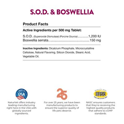 S.O.D. Boswelia Chewable Tablets Joint Supplement for Dogs, 150 count