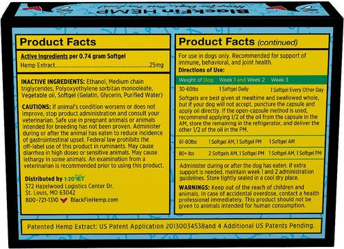 BlackFin HEMP Immune & Joint Supplement for Medium & Large Dogs, .78-oz, 30 count