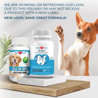 Multivitamínico masticable 10 en 1 con sabor a tocino e hígado para perros Coco and Luna, 120 comprimidos