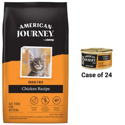 Bundle: American Journey Kitten Chicken Recipe Grain-Free Dry Cat Food, 5-lb bag + American Journey Kitten Pate Chicken Recipe Grain-Free Canned Cat Food, 3-oz, case of 24