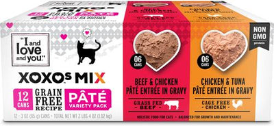 XOXO Chicken & Beef Pate Grain-Free Variety Pack Canned Cat Food, 3-oz can, case of 12