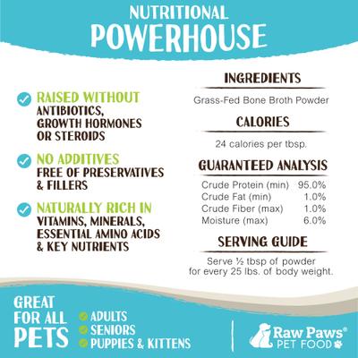 Grass-Fed Beef Bone Broth Powder for Dogs & Cats, Pet Supplement & Grain-Free Food Topper, 6-oz jar