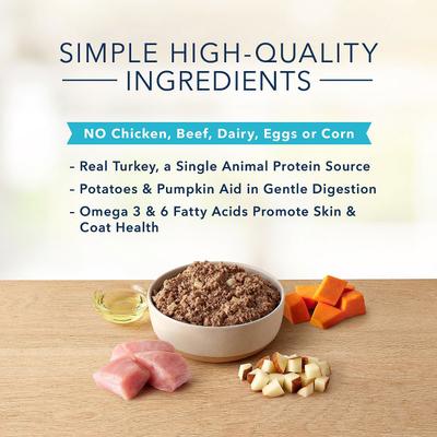 Paquete: Alimento seco para perros adultos Blue Buffalo Basics Skin & Stomach Care Grain-Free Formula Turkey & Potato Recipe + Comida enlatada