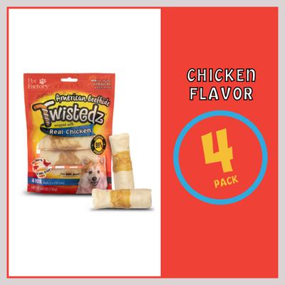 Twistedz 4-inch Beefhide Rolls Chicken Flavored Wrap Dog Hard Chews, 4 count