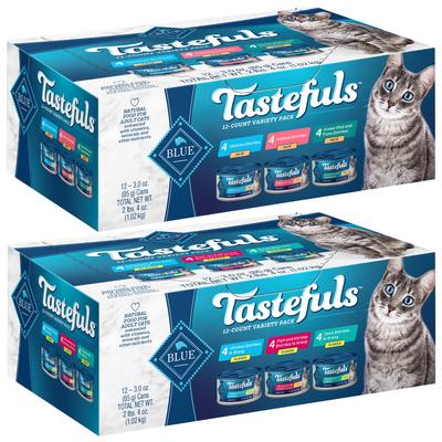 Bundle: Blue Buffalo Tastefuls Salmon, Chicken, Ocean Fish & Tuna Entrées Variety Pack Pate + Tuna, Chicken, Fish & Shrimp Entrées Variety Pack Flaked Wet Cat Food