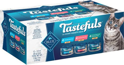 Bundle: Blue Buffalo Tastefuls Salmon, Chicken, Ocean Fish & Tuna Entrées Variety Pack Pate + Tuna, Chicken, Fish & Shrimp Entrées Variety Pack Flaked Wet Cat Food