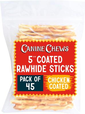 5-inch Chicken Coated Rawhide Twist Stick Dental Dog Chews, 45 count