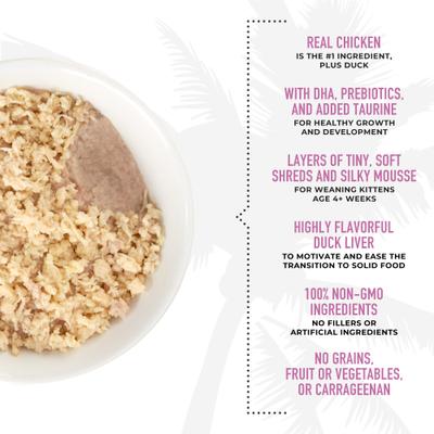 Baby Chicken, Duck & Duck Liver Recipe Trial Pack Grain-Free Mousse & Shreds Wet Kitten Food, 1.9-oz can, case of 3