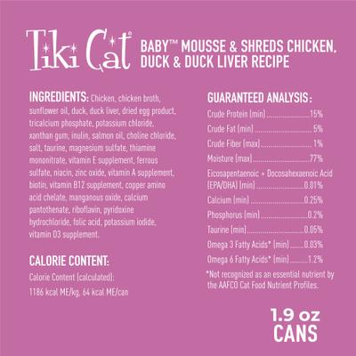 Baby Chicken, Duck & Duck Liver Recipe Trial Pack Grain-Free Mousse & Shreds Wet Kitten Food, 1.9-oz can, case of 3