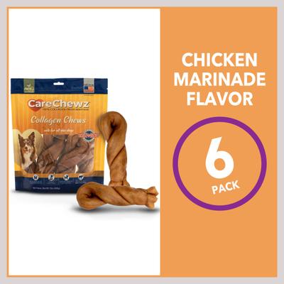 CareChewz 6 to 7-inch Collagen Twist Chicken Flavored Dog Hard Chews, 6 count