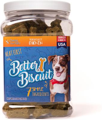 Golosinas crujientes de pollo Better Biscuit para perros, frasco de 2 lb