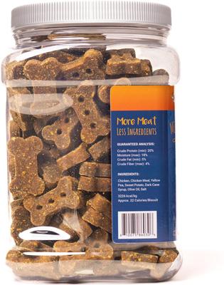 Golosinas crujientes de pollo Better Biscuit para perros, frasco de 2 lb