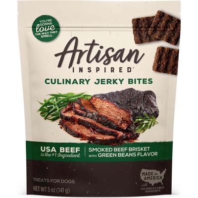 Premios para perros con carne de res ahumada, pechuga de res y judías verdes, bolsa de 5 oz