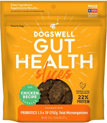 Golosinas funcionales suaves y masticables Gut Health Slices Chicken para perros, bolsa de 8 oz