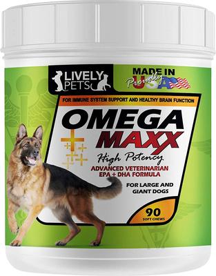 Omega Maxx Aceite de pescado masticables blandos para perros grandes y gigantes, 90 unidades