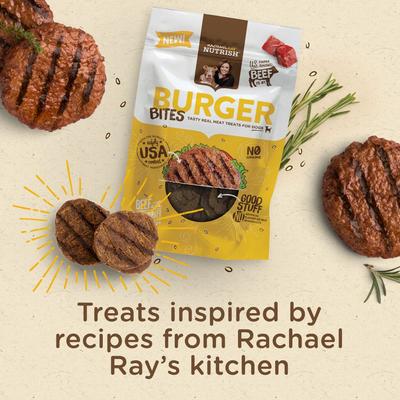 Bundle: Rachael Ray Nutrish Burger Bites, Beef Burger with Bison + Soup Bones Chicken & Veggies Flavor Dog Treats