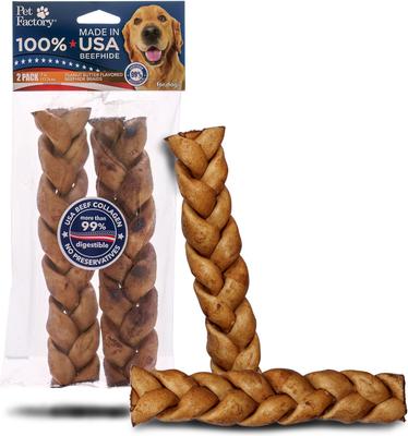 Beefhide 7-inch Braided Sticks Peanut Butter Flavored Dog Hard Chews, 2 count