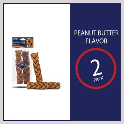 Beefhide 7-inch Braided Sticks Peanut Butter Flavored Dog Hard Chews, 2 count