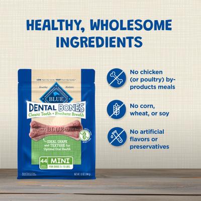 Dental Bones Mini All Natural Rawhide-Free Dental Dog Treats, 44 count