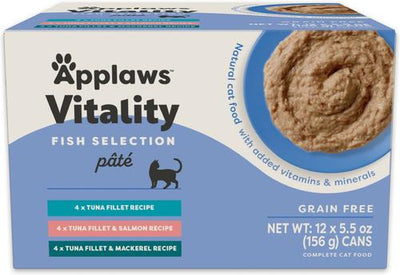 Vitality Fish Pate Selection Grain-Free Wet Cat Food, 5.5-oz can, case of 12