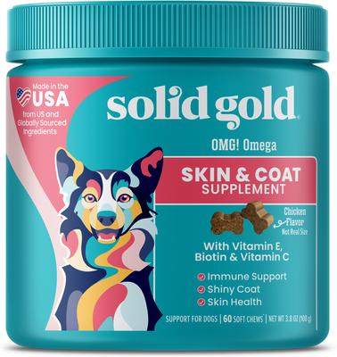 ¡Dios mío! Masticables blandos con sabor a pollo, suplemento de aceite de pescado Omega 3 para perros, 60 unidades