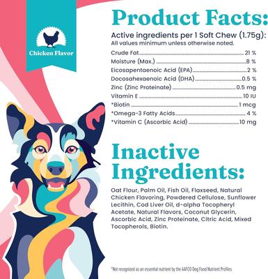 OMG! Chicken Flavored Soft Chews Omega 3 Fish Oil Supplement for Dogs, 60 count