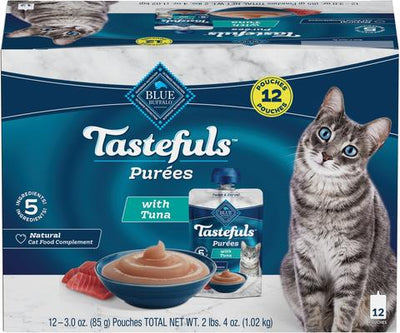 Comida húmeda para gatos Tastefuls Adult Natural Purees con atún, bolsa de 3 oz, caja de 12