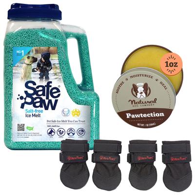 Bundle: Winter Paw Protection Starter Kit - Safe Paw Ice Melter, Natural Dog Company Paw Protector Balm, Ultra Dog Boots, Small