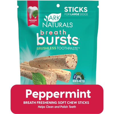 Breath Bursts Peppermint Sticks Dental Treats, tamaño Mediano/Grande. 170 g. - Ark Naturals