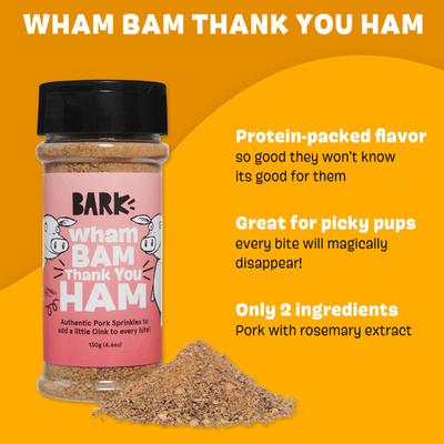 Wham Bam Thank You Ham - Alimento seco para perros con alto contenido proteico y ingredientes limitados, botella de 4.6 oz