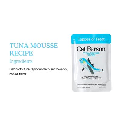 Aderezo para alimento húmedo para gatos sin cereales Cat Person de Weruva Tuna Mousse, bolsa de 3 oz, caja de 4
