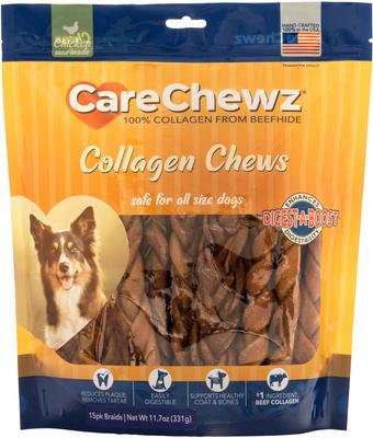 CareChewz - Masticables duros para perros con sabor a pollo, de 6 a 7 pulgadas, con colageno trenzado, 15 unidades