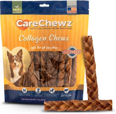 CareChewz 6 to 7-inch Collagen Braid Chicken Flavored Dog Hard Chews, 15 count