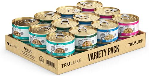 Comida enlatada para gatos TruLuxe TruSurf Variety Pack sin cereales, 3 oz, caja de 24