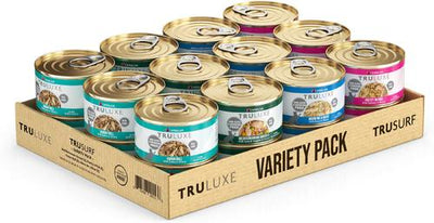 Comida enlatada para gatos TruLuxe TruSurf Variety Pack sin cereales, 3 oz, caja de 24