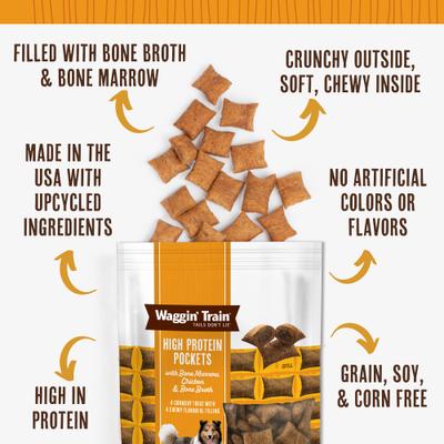 High Protein Chicken Pockets with Bone Marrow & Bone Broth Grain-Free Crunchy Dog Treats, 12-oz bag