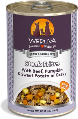 Bundle: Weruva Wok the Dog with Chicken, Beef & Pumpkin in Gravy + Steak Frites with Beef, Pumpkin & Sweet Potatoes in Gravy Canned Dog Food